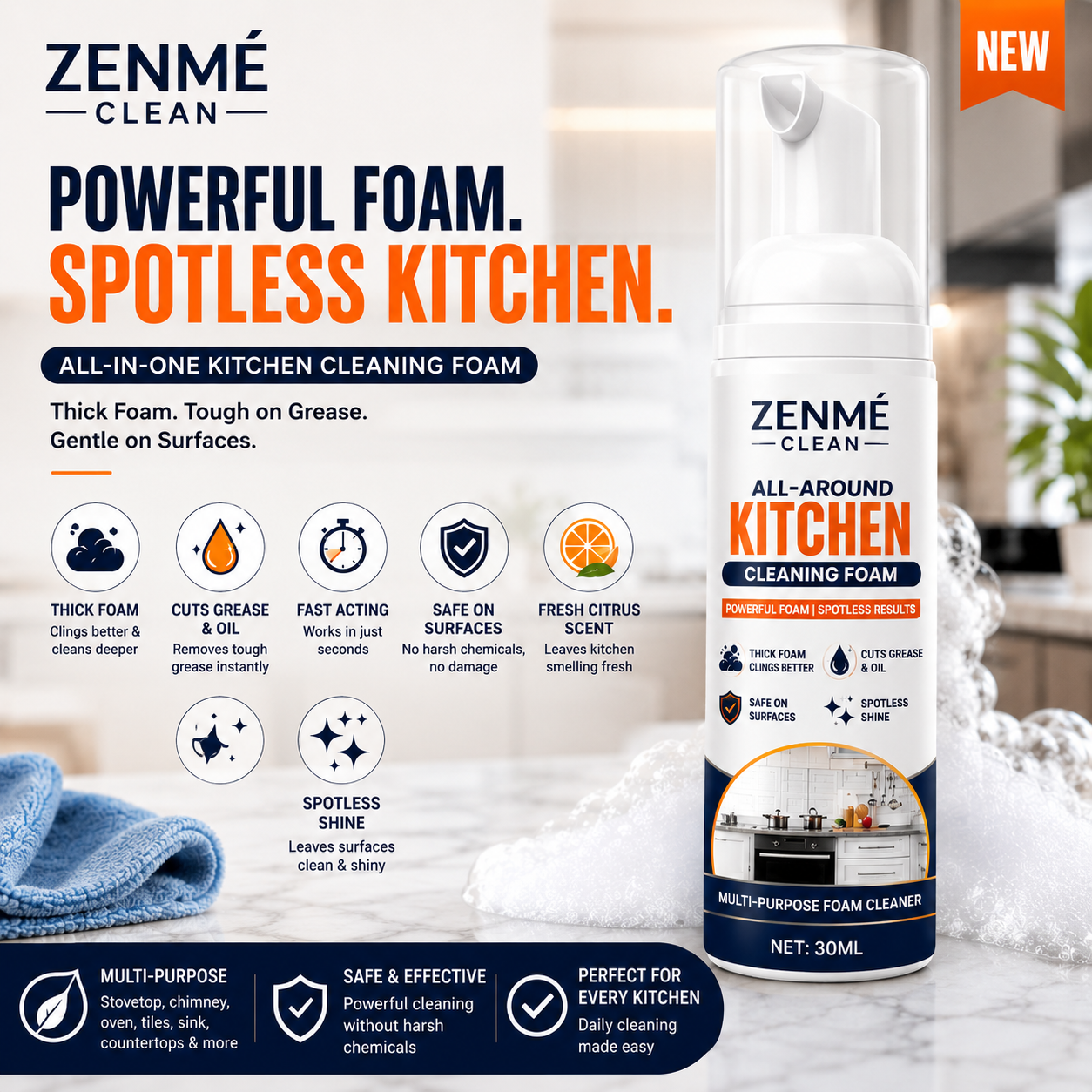 Heavy-Duty Kitchen Foaming Degreaser & Cleaner - Zenme Clean