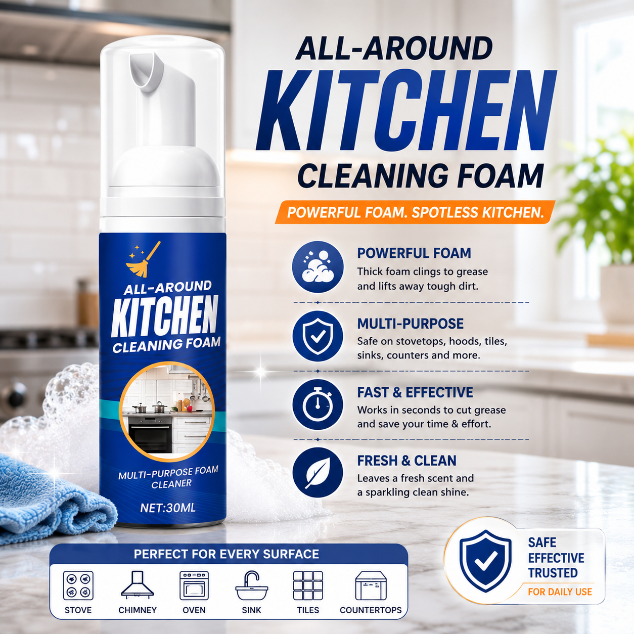 Heavy-Duty Kitchen Foaming Degreaser & Cleaner - Zenme Clean